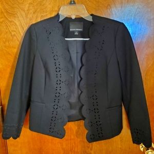 Banana Republic Black Open Front Scalloped Laser Eyelet Blazer Size 0